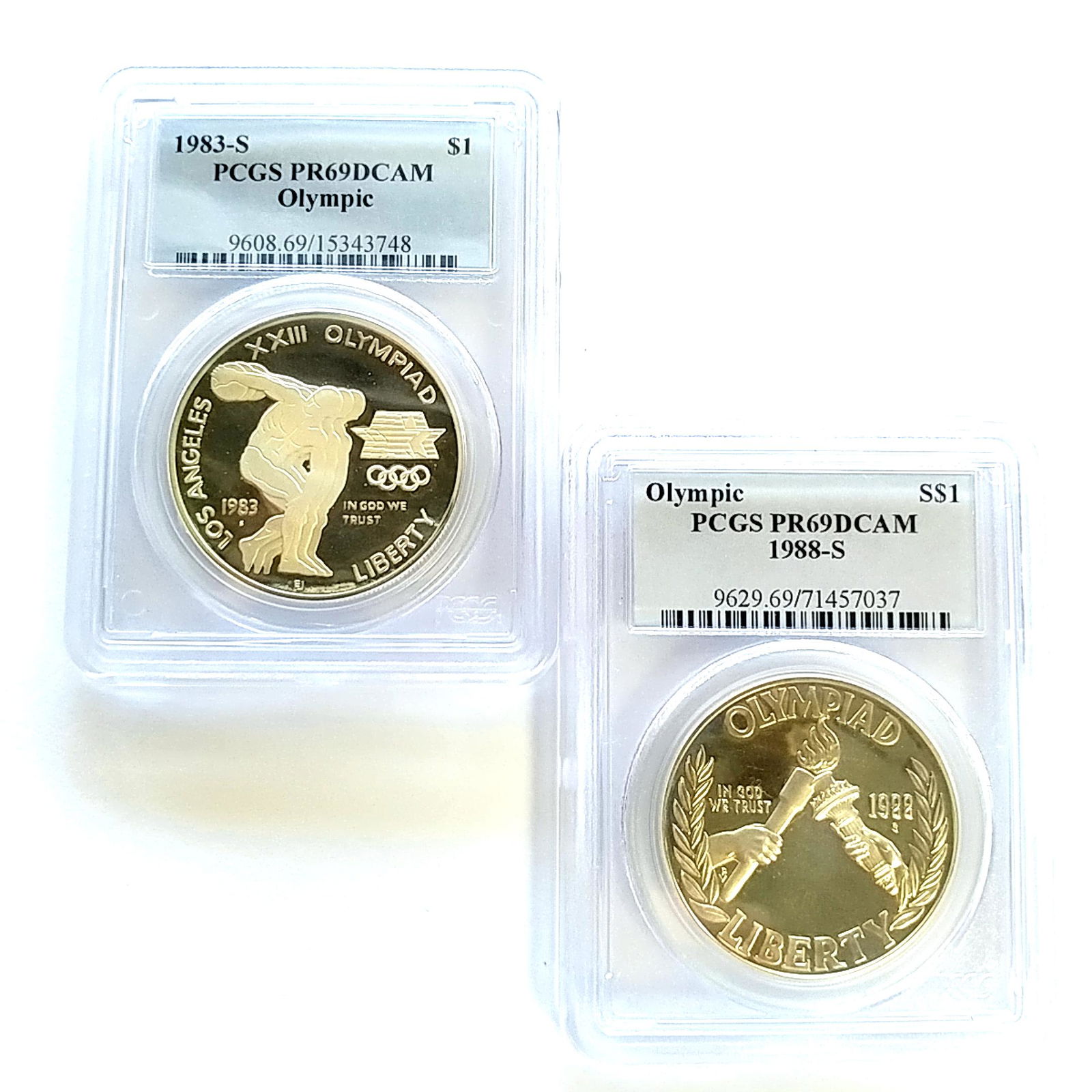 1983 S & 1988 S Olympic Silver Dollars PCGS PR69 (1 of 5)