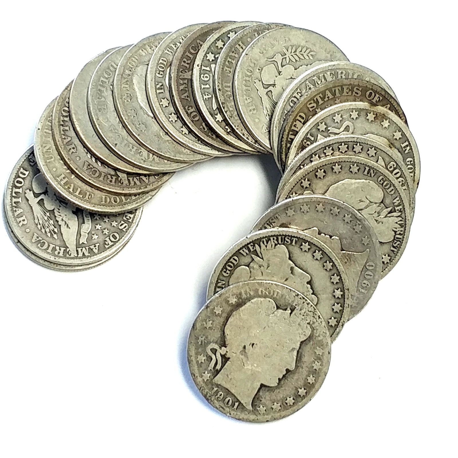 Roll of 20 Silver Barber Half-Dollars (1 of 3)