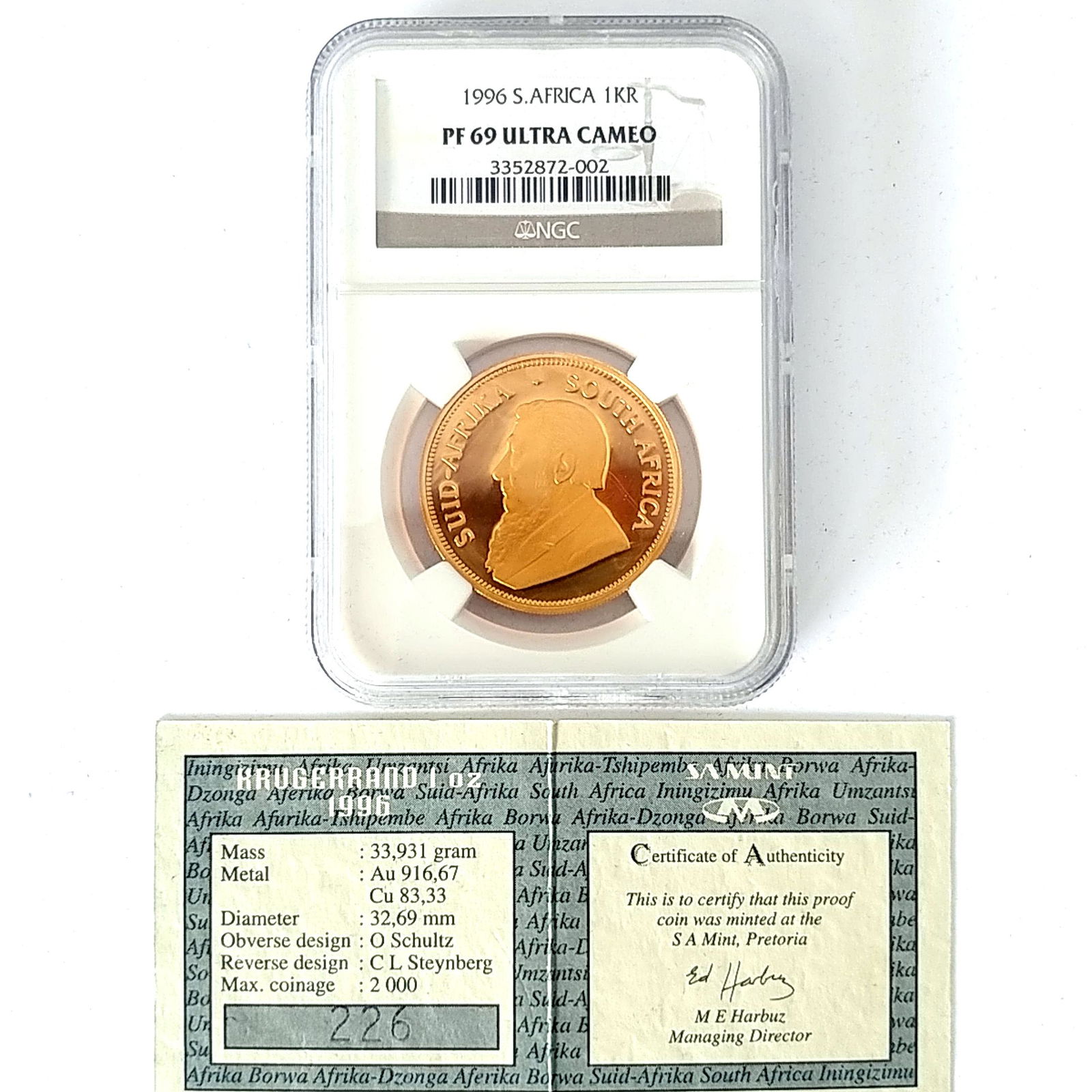 1996 Proof 1OZ Gold Krugerrand NGC PF69 (1 of 3)