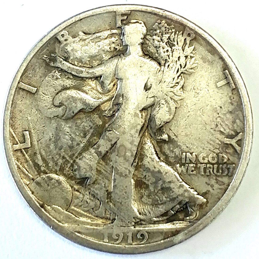 1919 D Silver Walking Liberty Half Dollar F-VF (1 of 2)