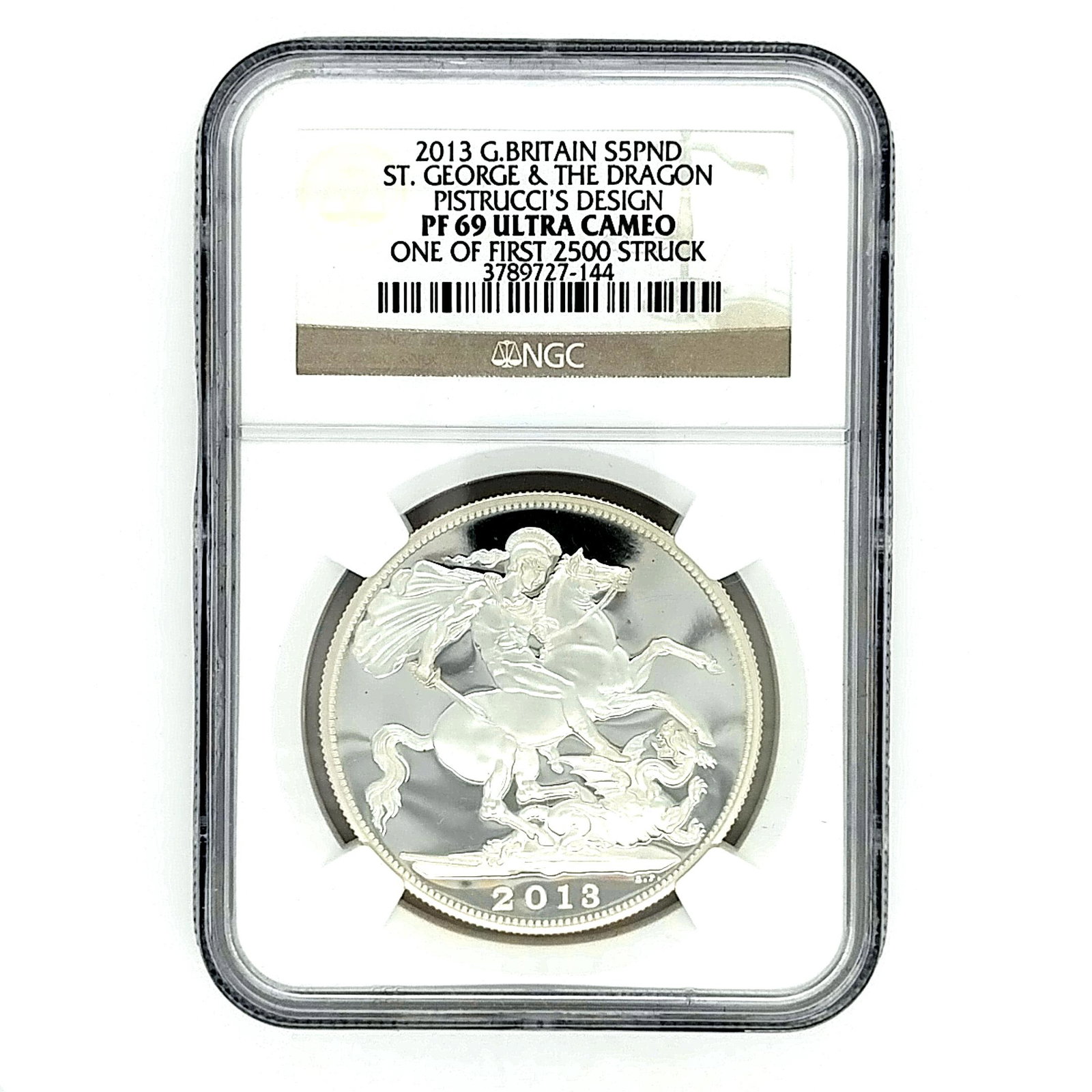 2013 GREAT BRITAIN 1 OZ ST GEORGE DRAGON PF69 NGC: 2013 GREAT BRITAIN 1 OZ SILVER 5 POUND ST GEORGE DRAGON PF769 NGC Ultra Cameo.. Very Sharp coin.