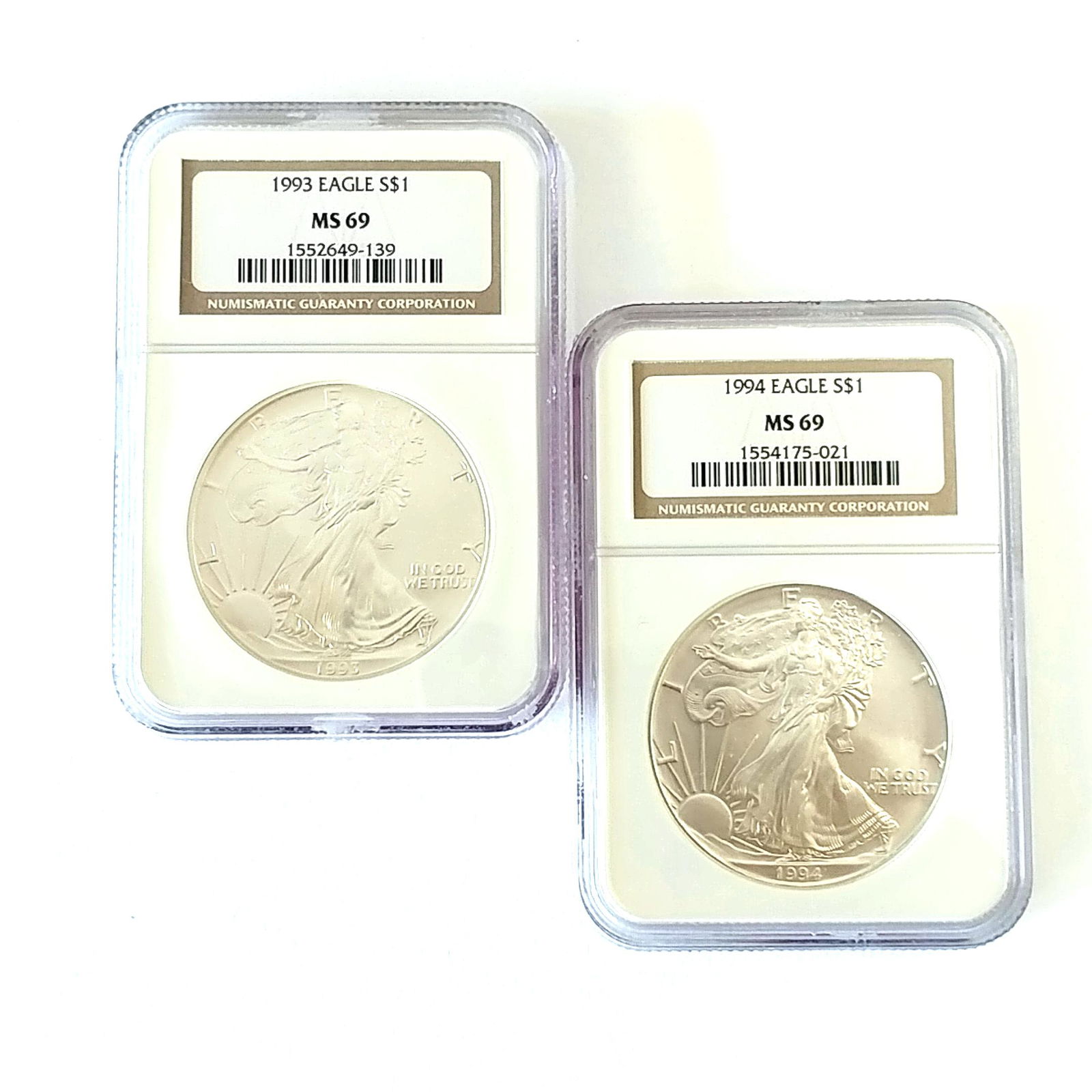 1993 & 1994 Silver Eagles NGC MS69 Brown Label (1 of 2)