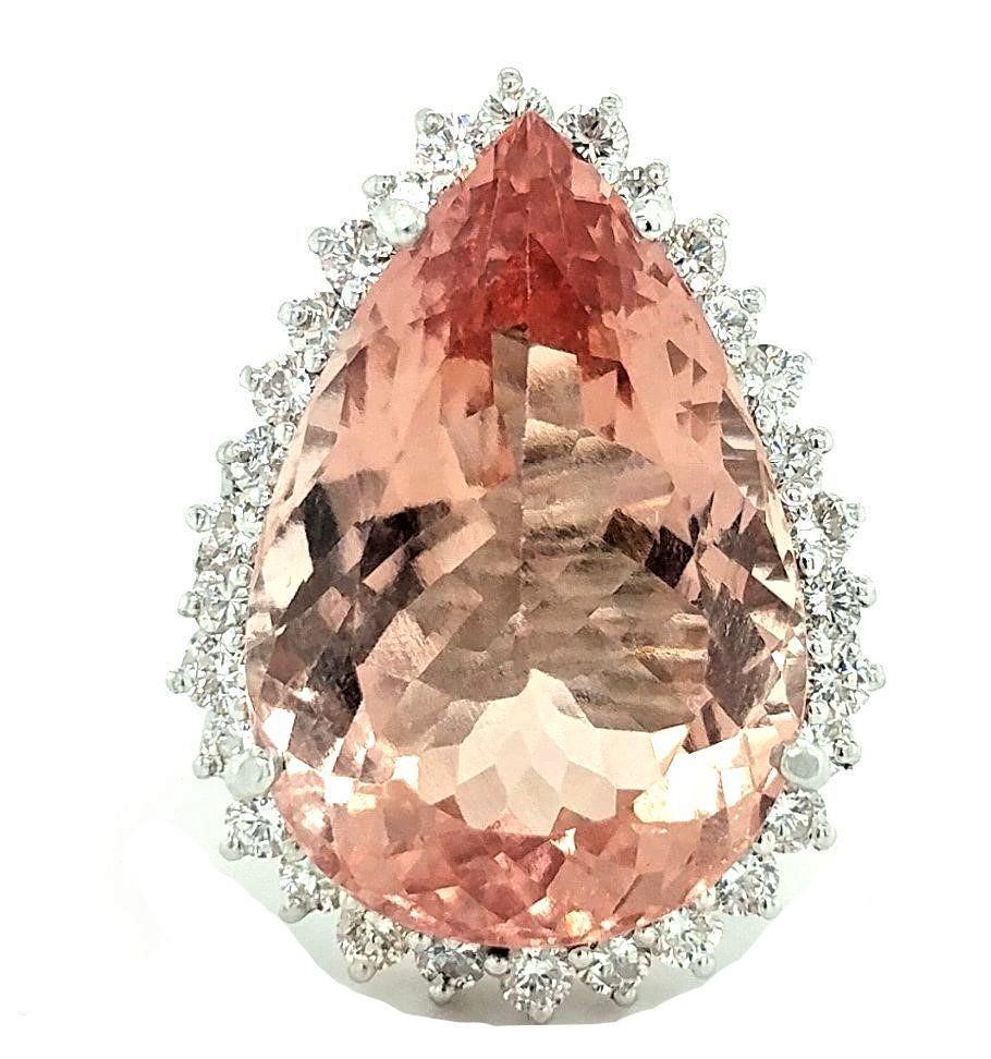 Certified 14KT White Gold Morganite & Diamond Ring (1 of 4)