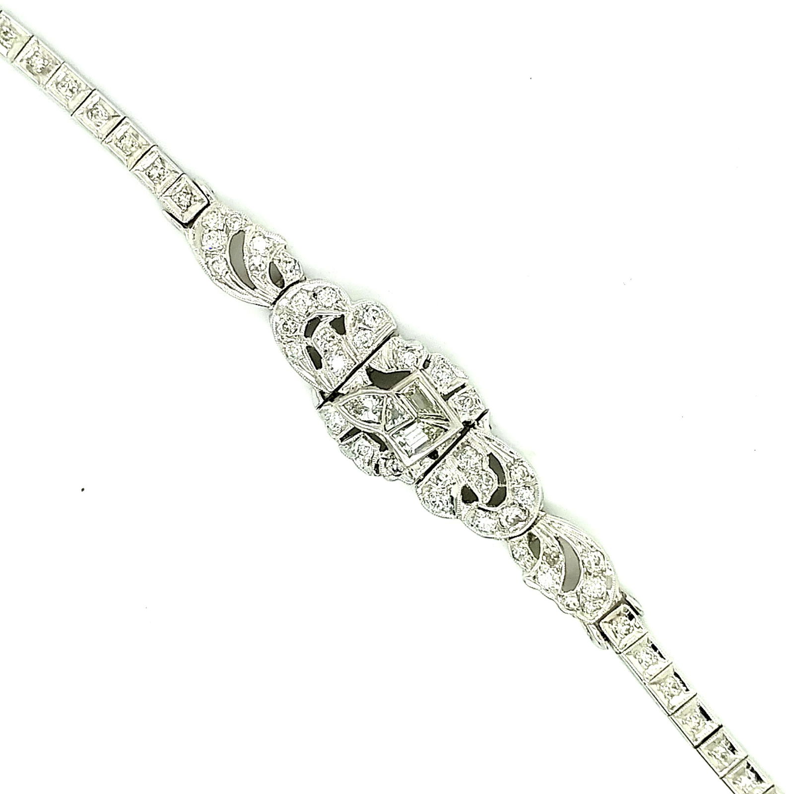 14K White Gold Art Deco Diamond Bracelet (1 of 6)