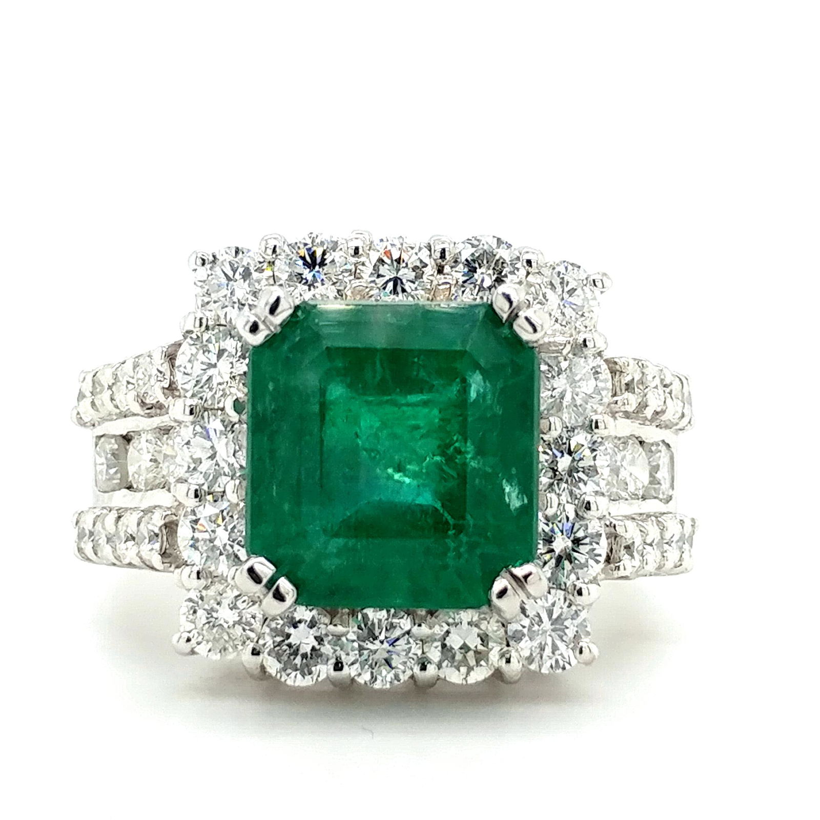 Certified 14K White Gold Emerald & Diamond Ring (1 of 6)