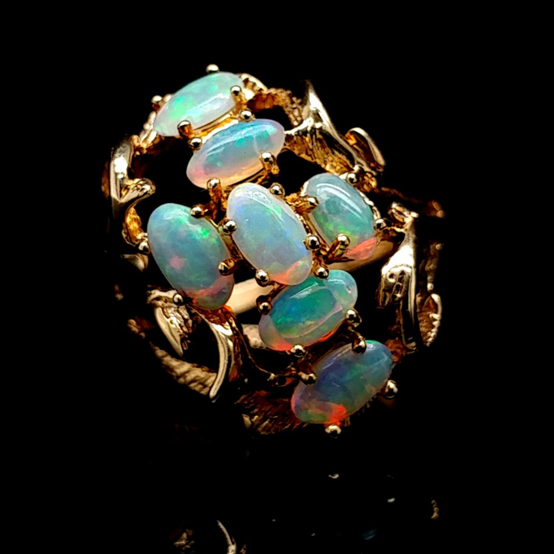 14K Yellow Gold Genuine Opal Cluster Ring (1 of 6)