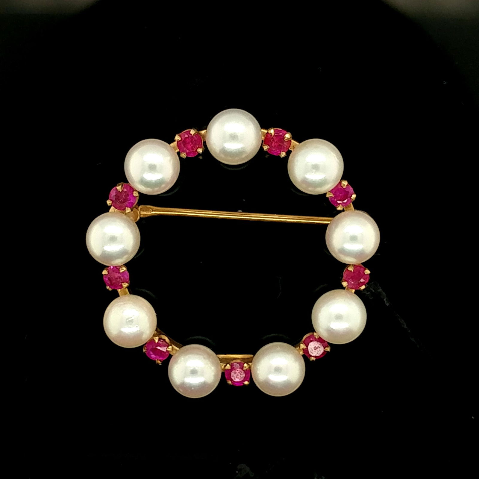 14K Yellow Gold Pearl & Ruby Brooch (1 of 3)
