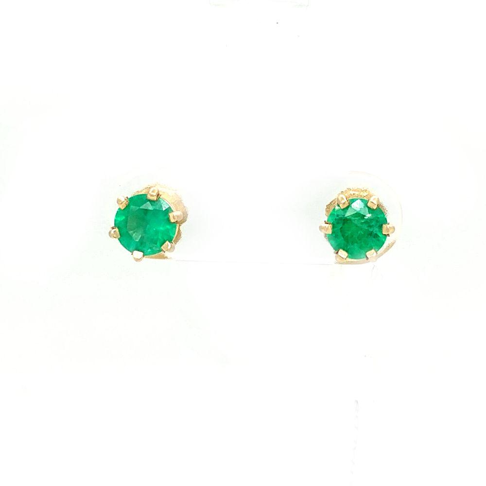 14K Yellow Gold Genuine Emerald Stud Earrings (1 of 3)