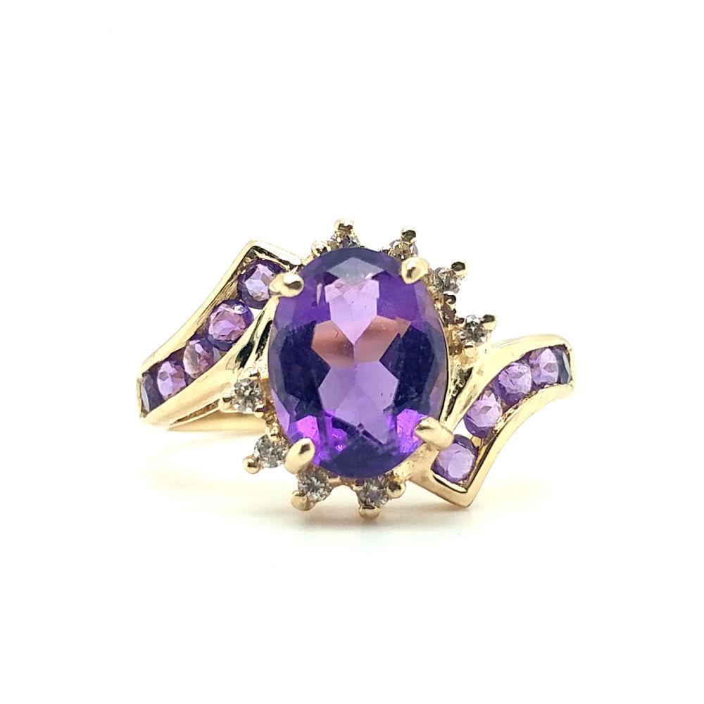 14K Yellow Gold Amethyst and Diamond Ring (1 of 6)