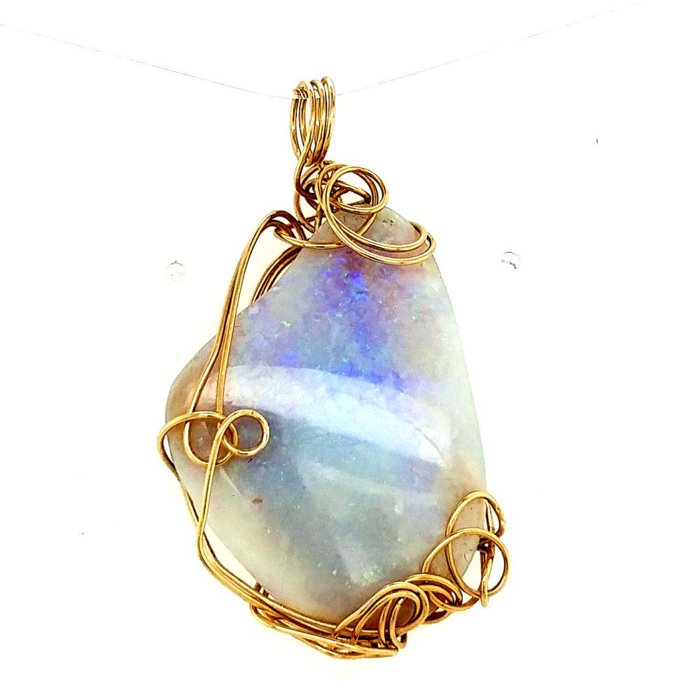 10K Yellow Gold Wire Wrapped Opal Pendant (1 of 8)