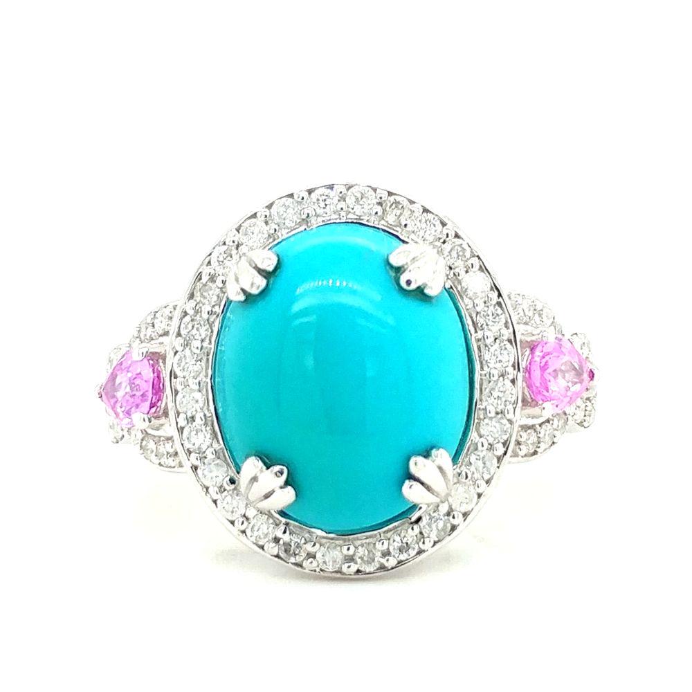 14K Gold Turquoise Pink Sapphire and Diamond Ring (1 of 6)