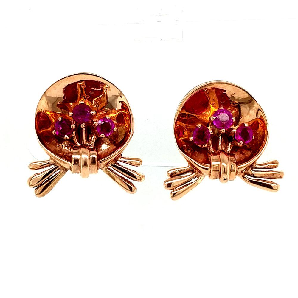 Vintage Retro 14K Rose Gold Ruby Earrings (1 of 5)