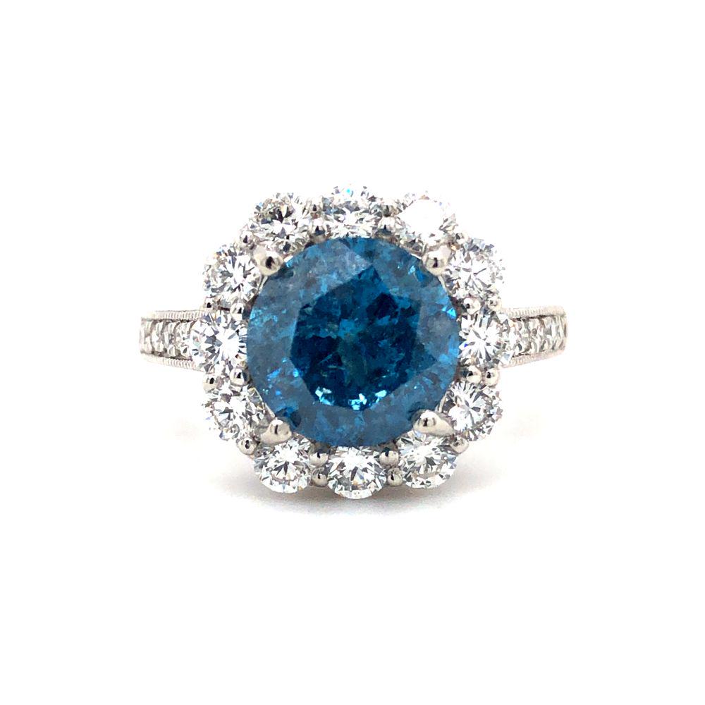 Certified Platinum 3 Ct. Blue Diamond Ring with Halo (1 of 5)
