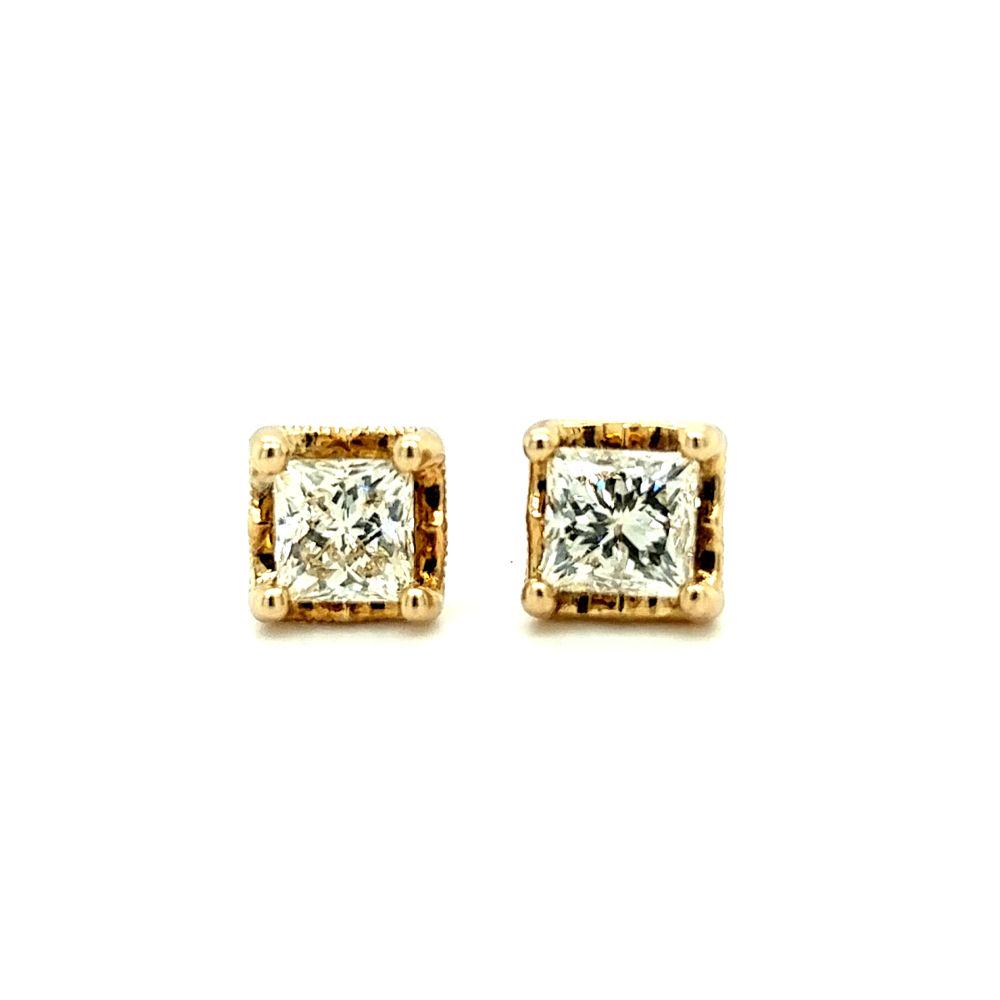 10K Yellow Gold Princess Cut Stud Earrings (1 of 5)
