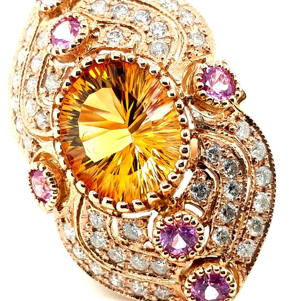 Certified 14K Citrine, Pink Sapphire & Dia Ring (1 of 7)