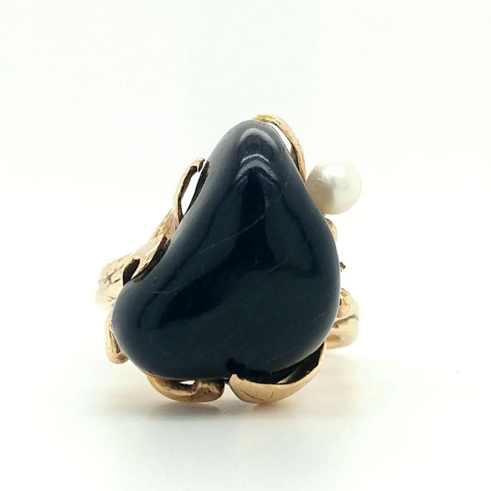 14K Yellow Gold Black Coral & Pearl Ring (1 of 7)