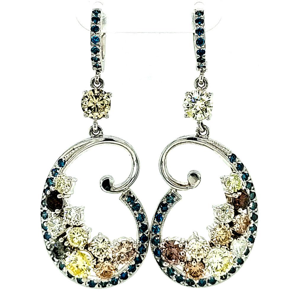 Certified 14K White Gold Multi-Colored Diamond Earrings (1 of 6)