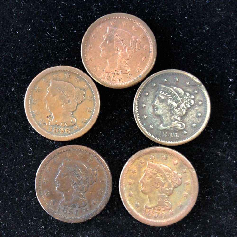 Five (5ct) Braided Hair Large Cent VG-F (1 of 2)