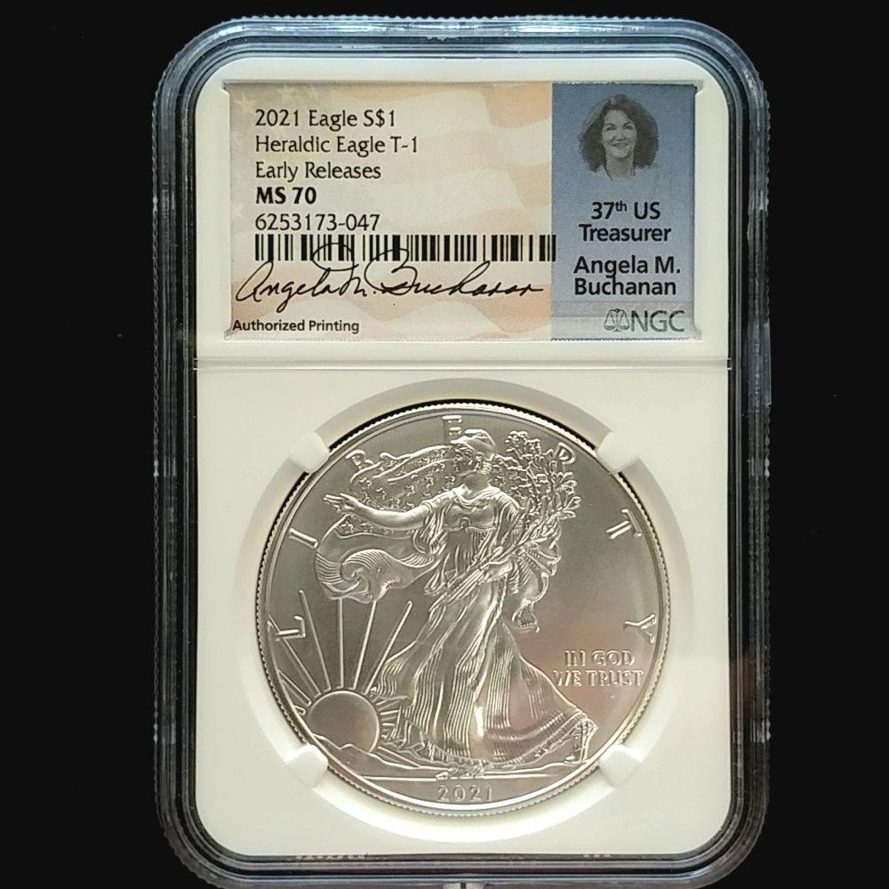 2021 SILVER EAGLE NGC MS70 ER TYPE 1 A.B.SIGNED (1 of 4)