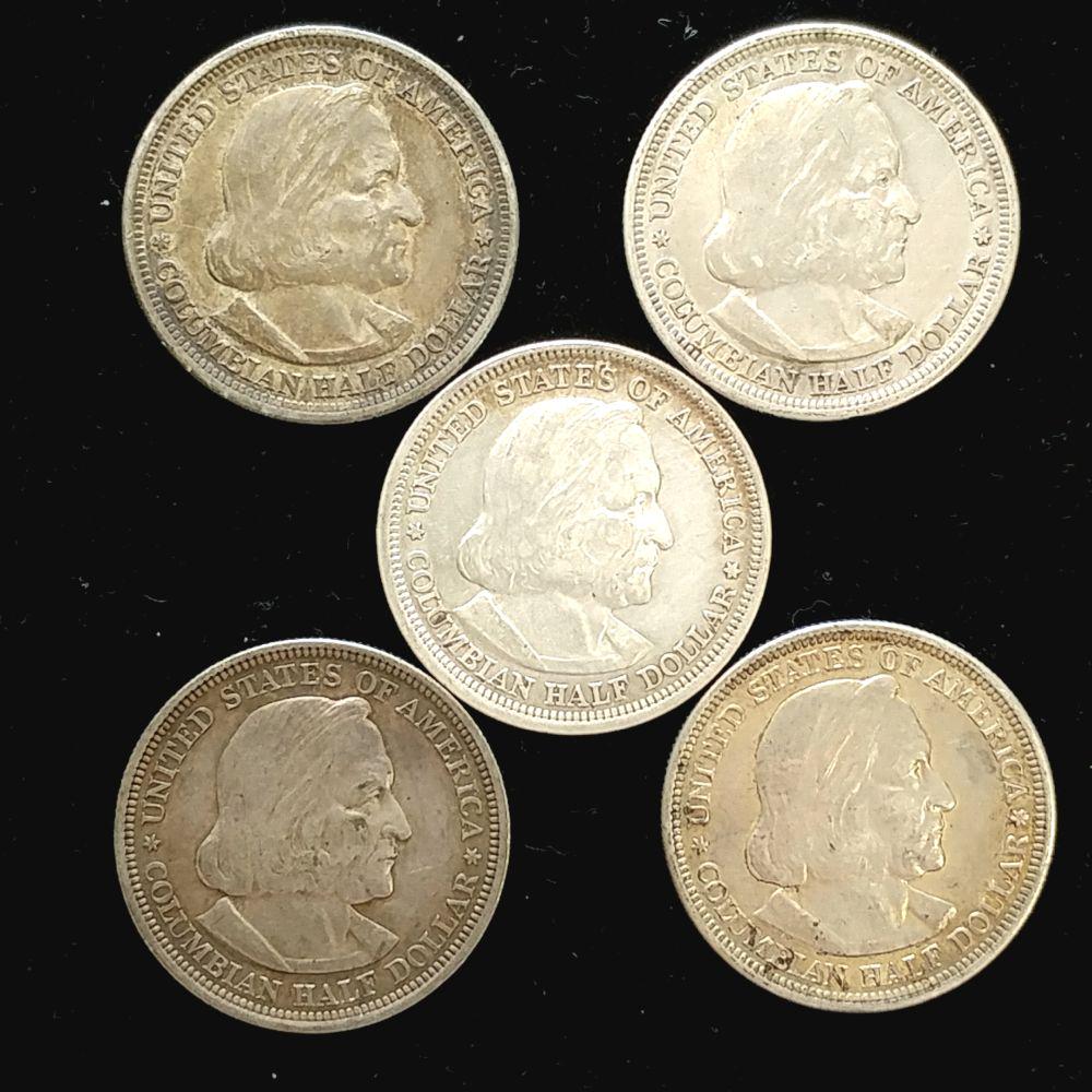 Five (5ct.) 1893 Silver Columbian Halves XF (1 of 2)