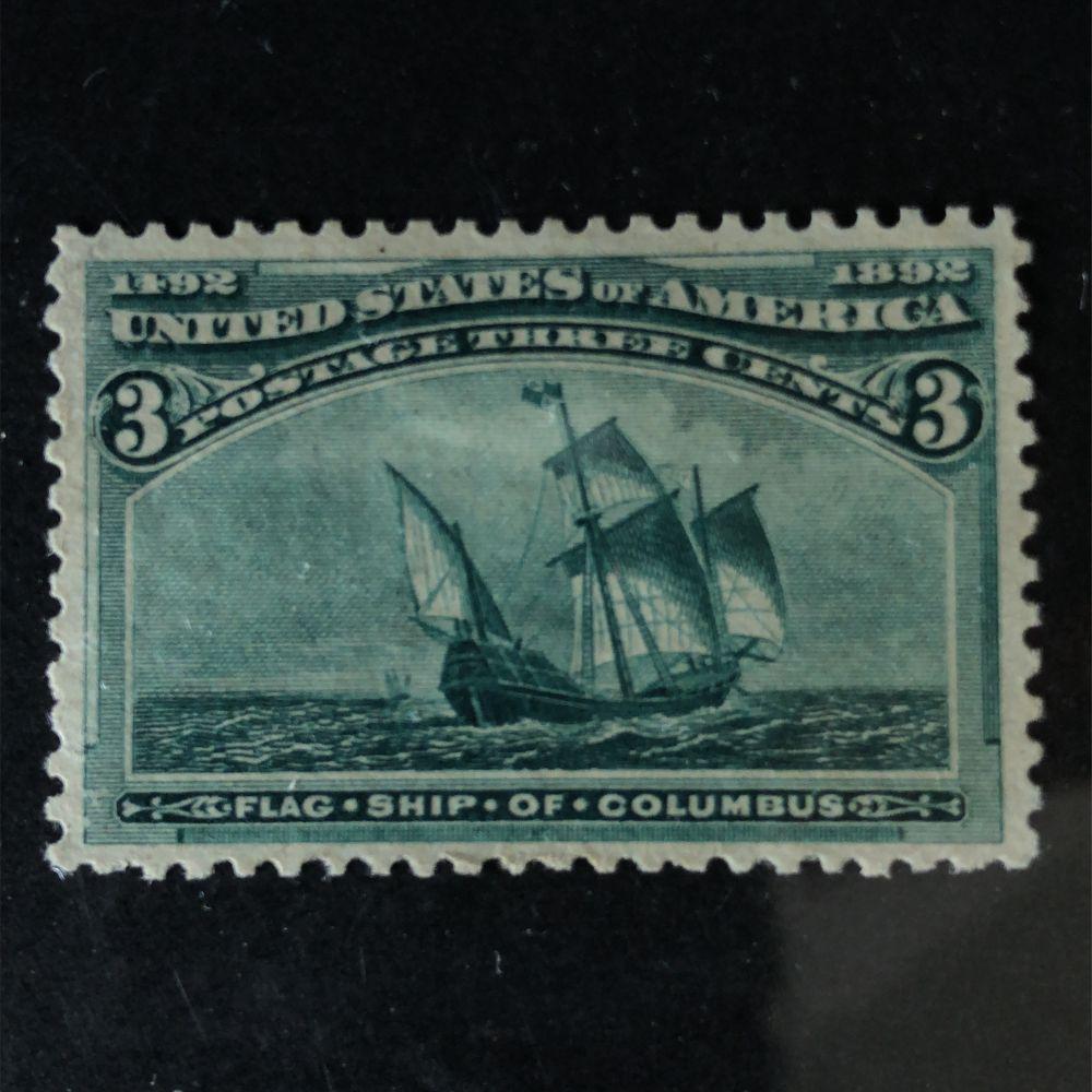US SC#232 3C Columbian Stamp OGLH XF (1 of 2)