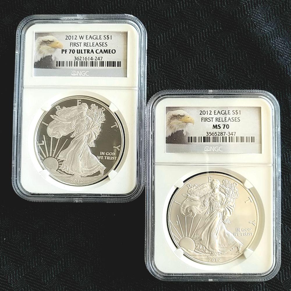 Two (2CT) 2012 Silver Eagles NGC MS70 FR (1 of 2)