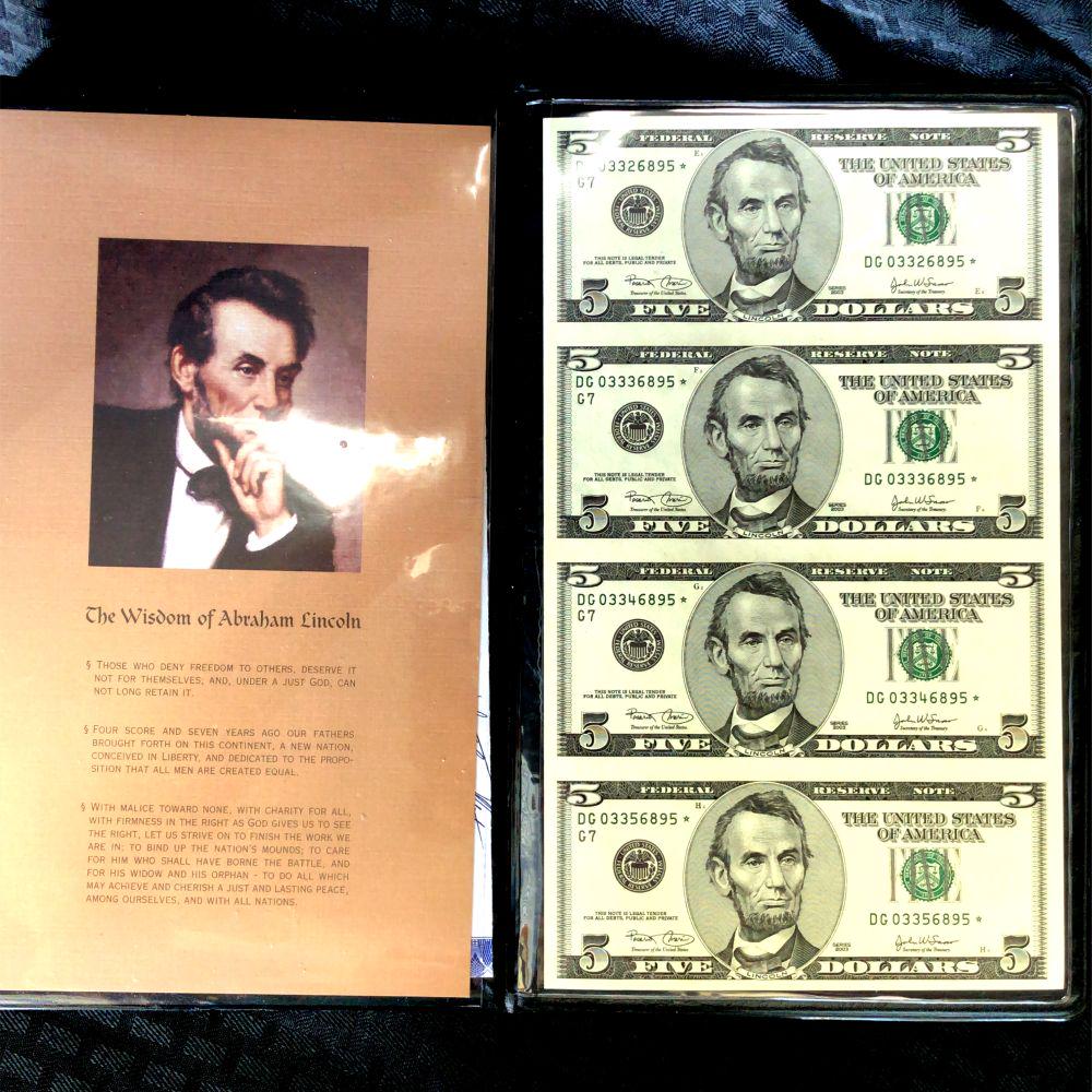 Sheet of Four $5 Star Notes Unc. (1 of 4)