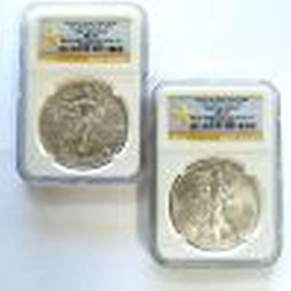 Two (2CT) 2012 (w) Silver Eagles NGC MS69 FR (1 of 6)