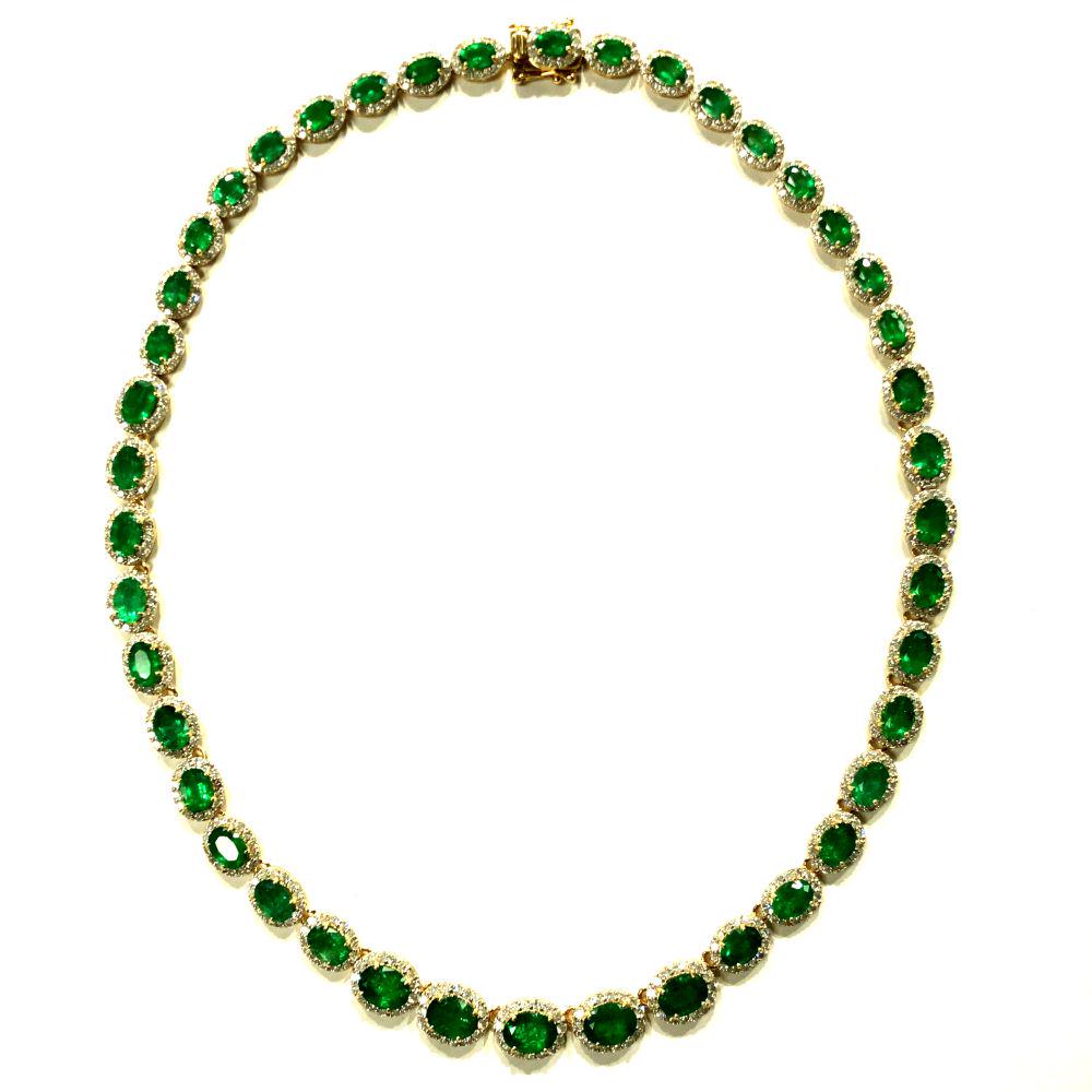 28.71 CTW Emerald & 7.63 CTW Diamond Necklace 14K (1 of 9)