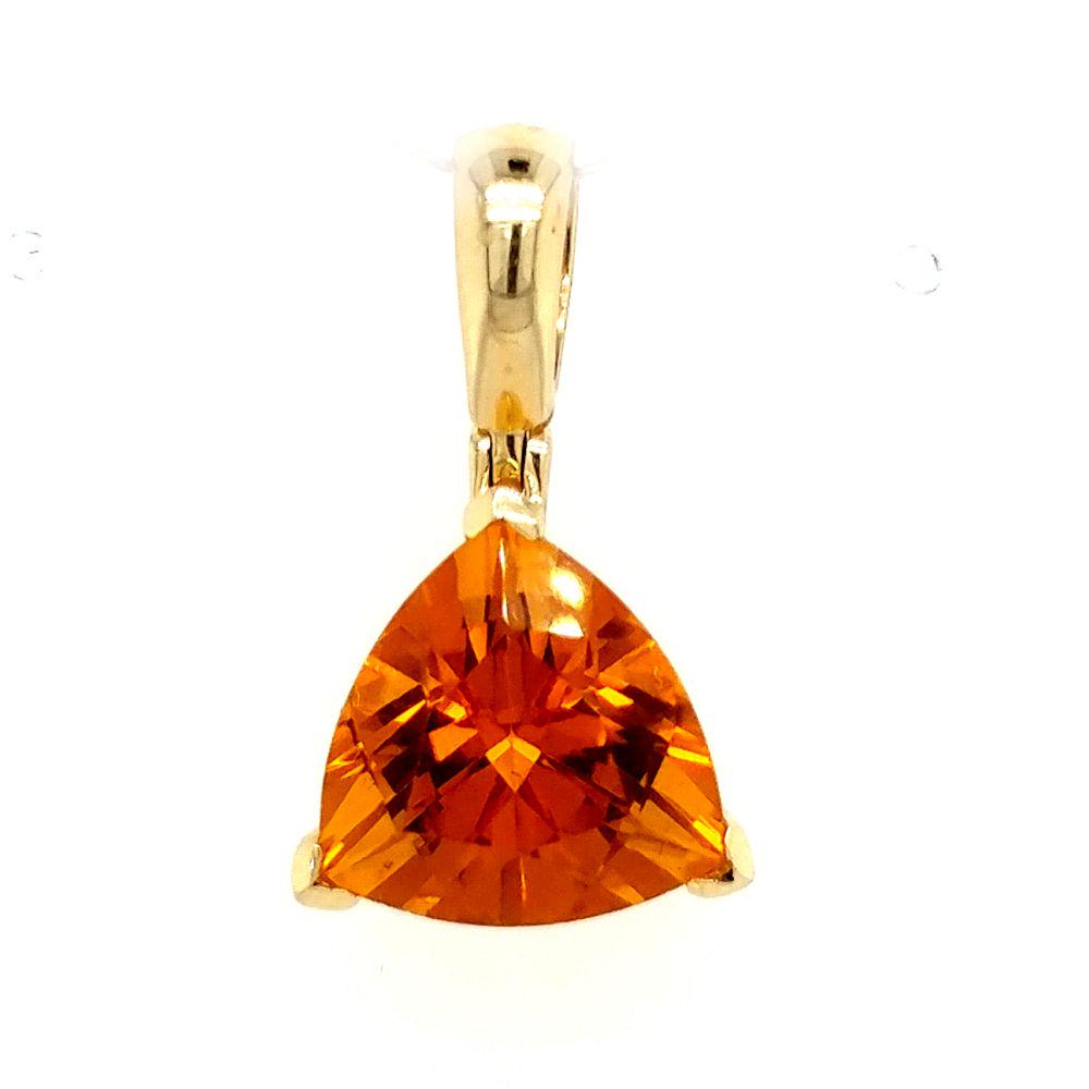 14K Yellow Gold Trilliant Cut Citrine Pendant: This is a 14 karat yellow gold approximate 4 carat trilliant-cut citrine pendant. It is approximately 11 mm x 11 mm and weighs 2.2 grams (1.4dwt). The bail is hinged for balance on any chain!&nb