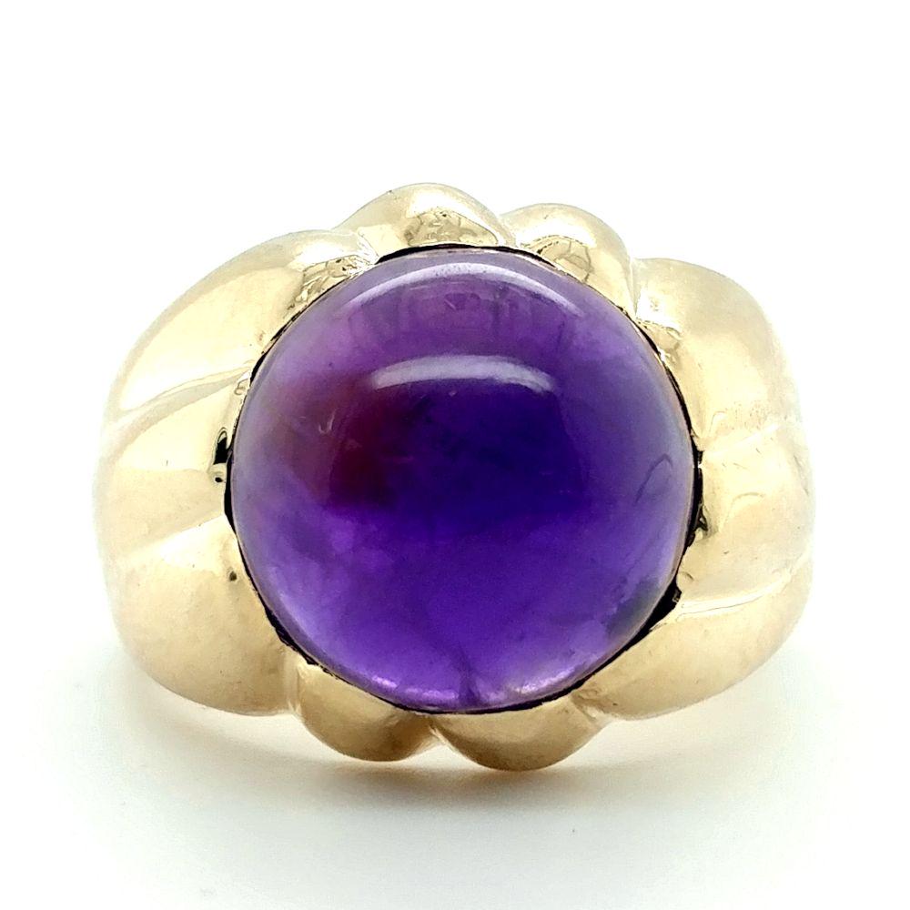 14K Yellow Gold Cabochon Amethyst Dome Ring (1 of 9)