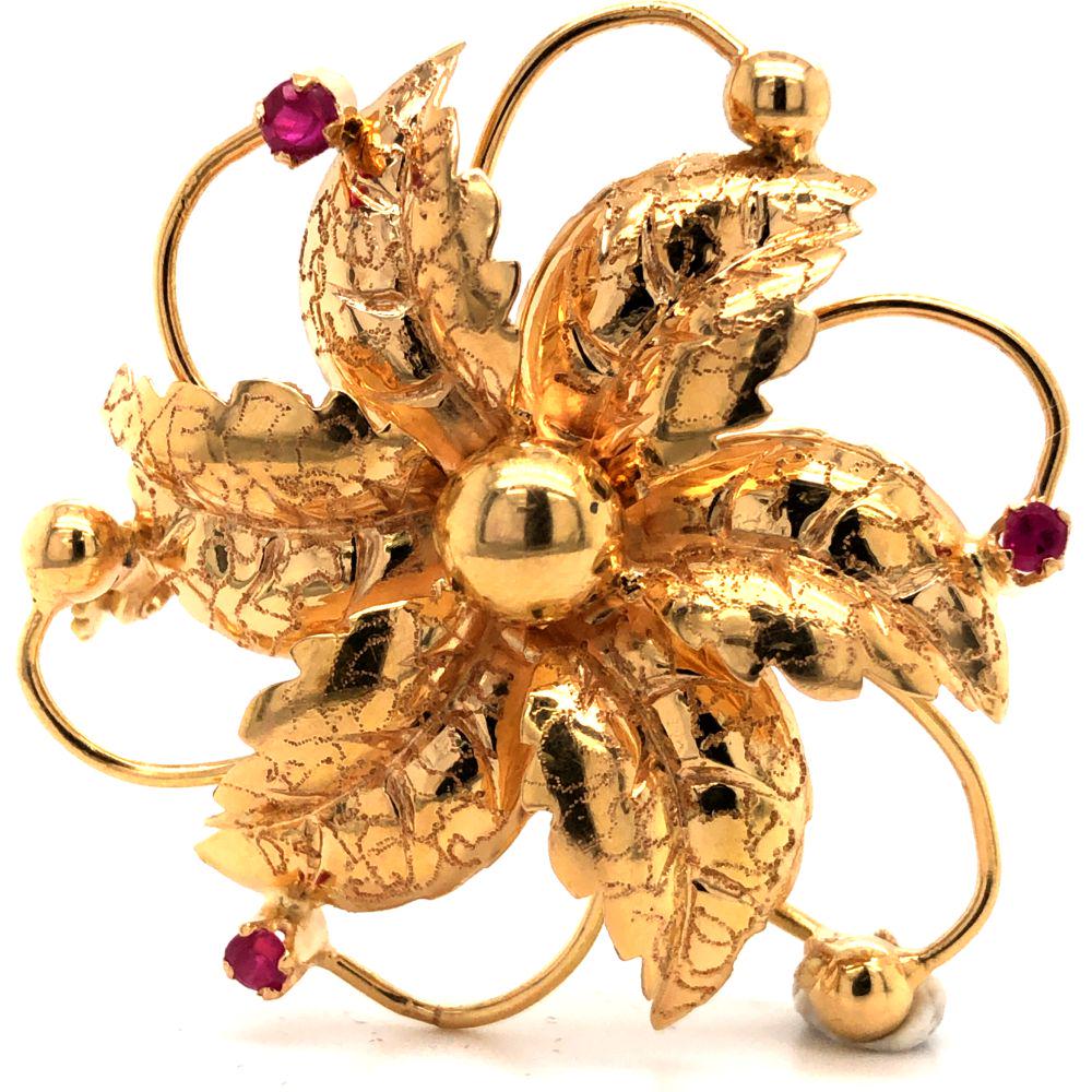 Genuine Ruby and 18 Karat Yellow Gold Brooch (1 of 4)