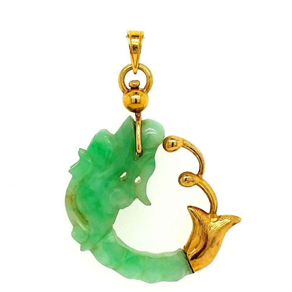 14K Yellow Gold & Jadeite Dragon Head Pendant (1 of 3)