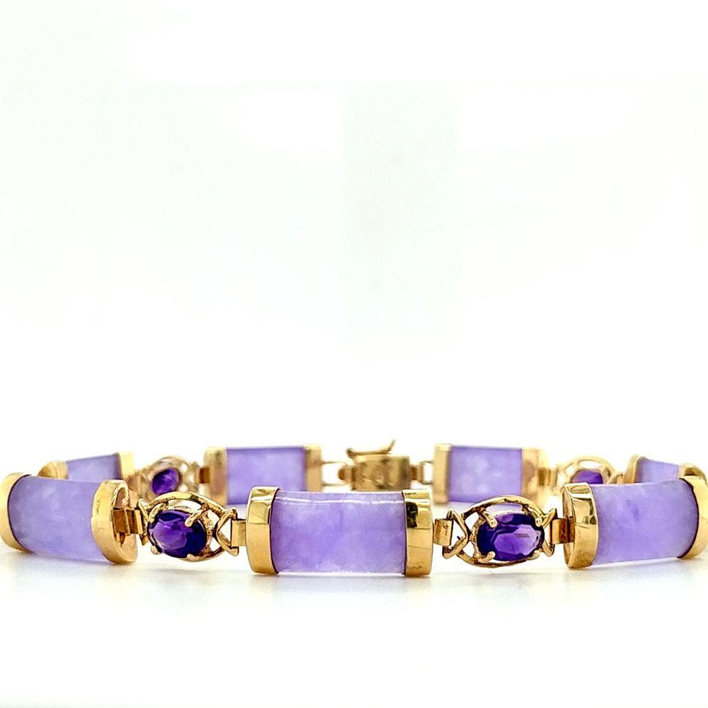 Lavender Jadeite & Amethyst Bar Link Bracelet 14K (1 of 7)