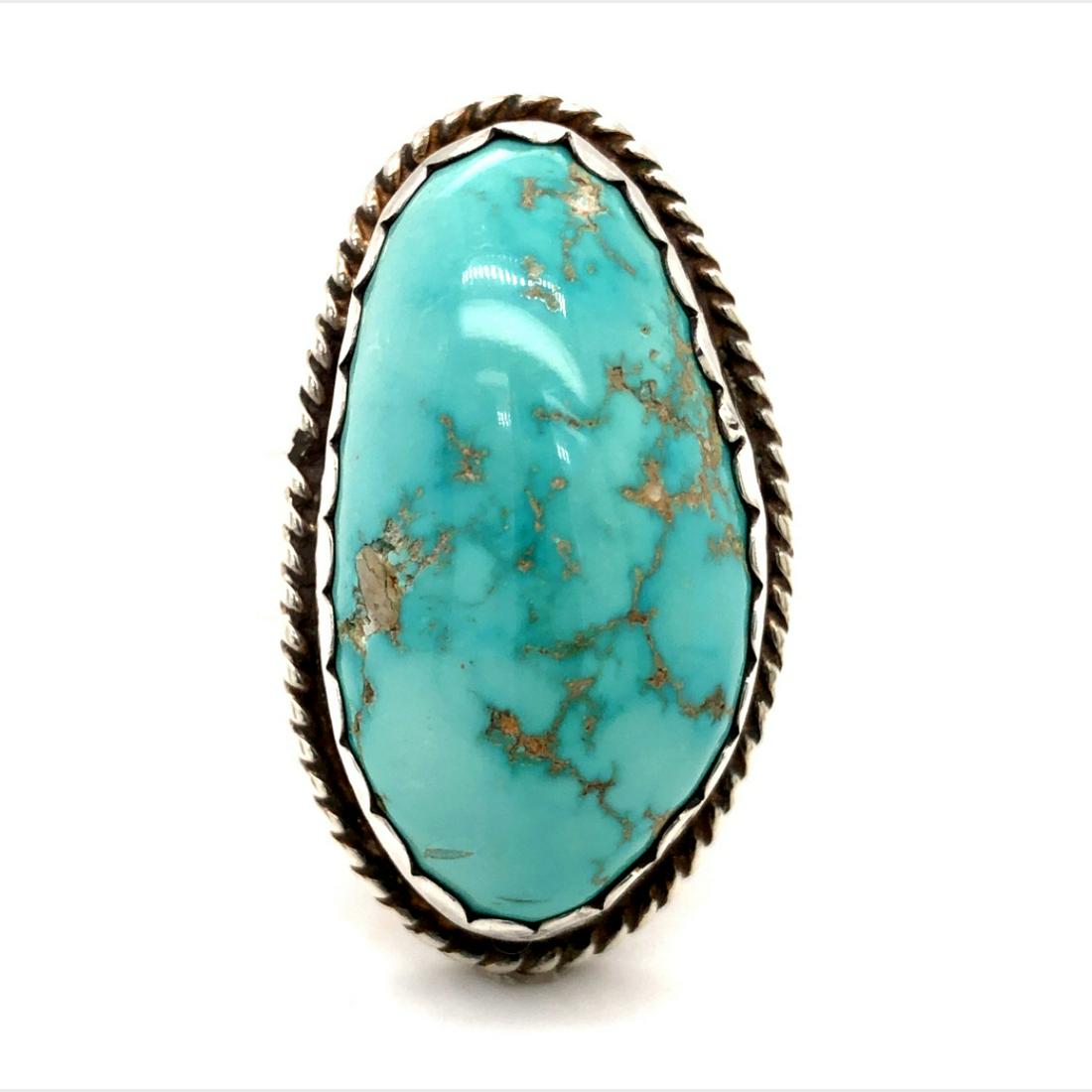 Rare Dyer Blue Turquoise SS Ring 6 3/4 signed (1 of 3)