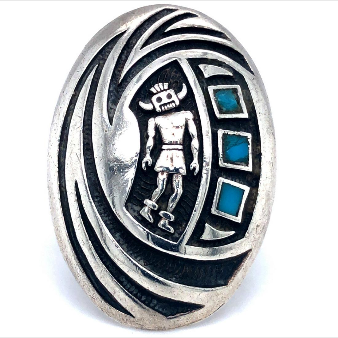 Hopi Overlay Turquoise Kachina Dancer Ring (1 of 3)