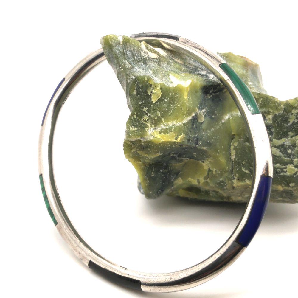 Handmade Large Bangle Lapis Malichite Onyx SS (1 of 5)
