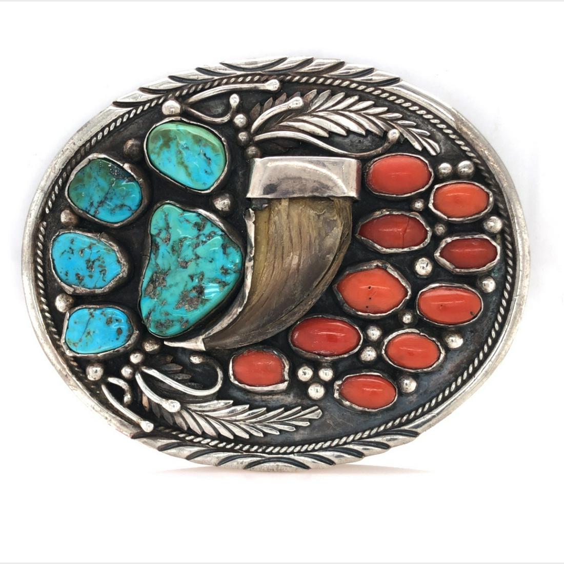 Vintage Peter Johnson Navajo Tuquoise Belt Buckle (1 of 6)