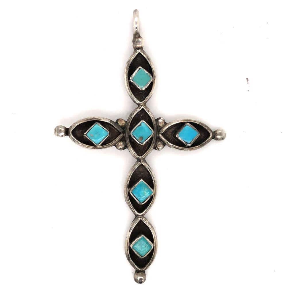 Navajo Vintage Sleeping Beauty Turquoise Cross (1 of 3)