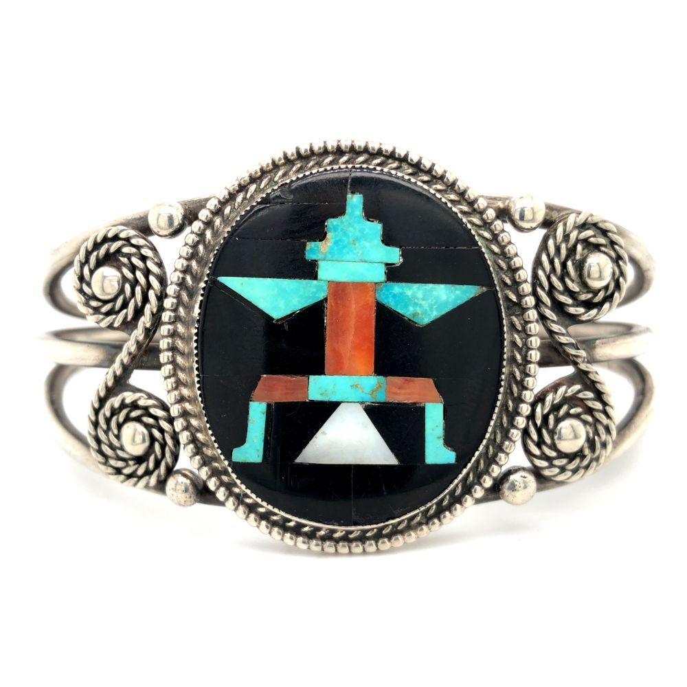 Zuni Kachina Dancer Inlay Cuff Bracelet SS (1 of 4)