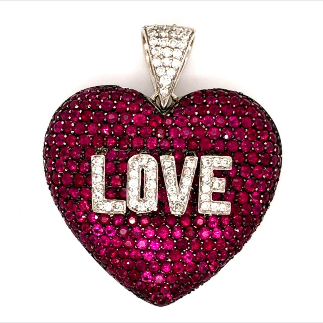 Ruby and Diamond Puffed Heart Pendant (1 of 3)