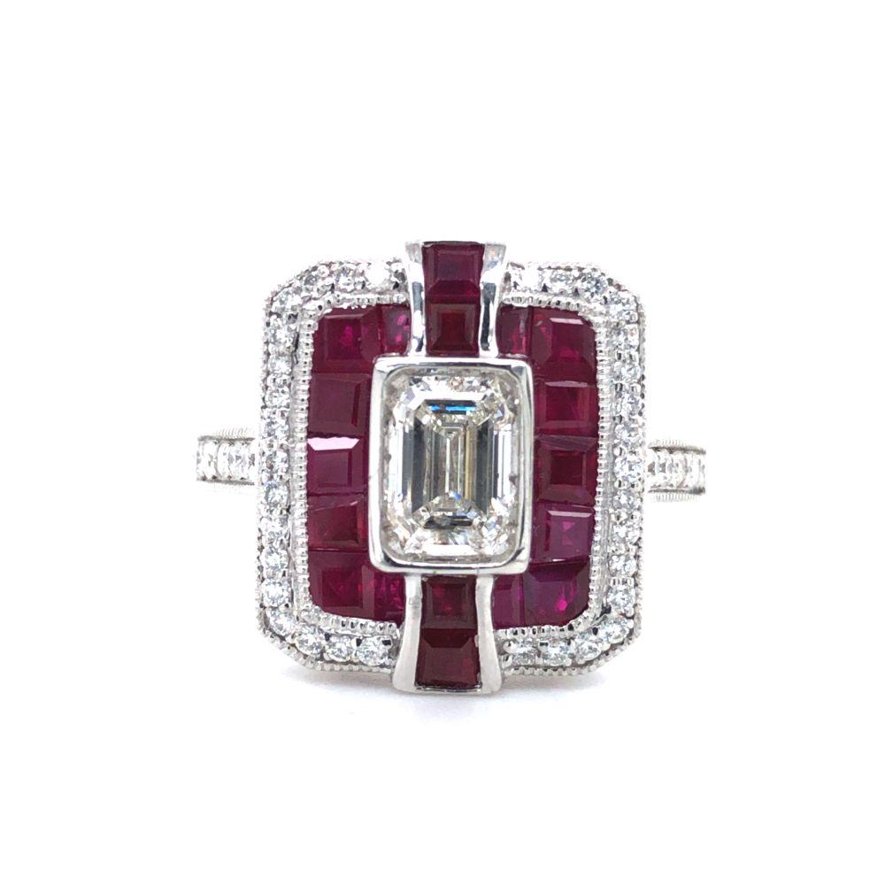 Emerald-Cut Diamond and Ruby Ring (1 of 5)