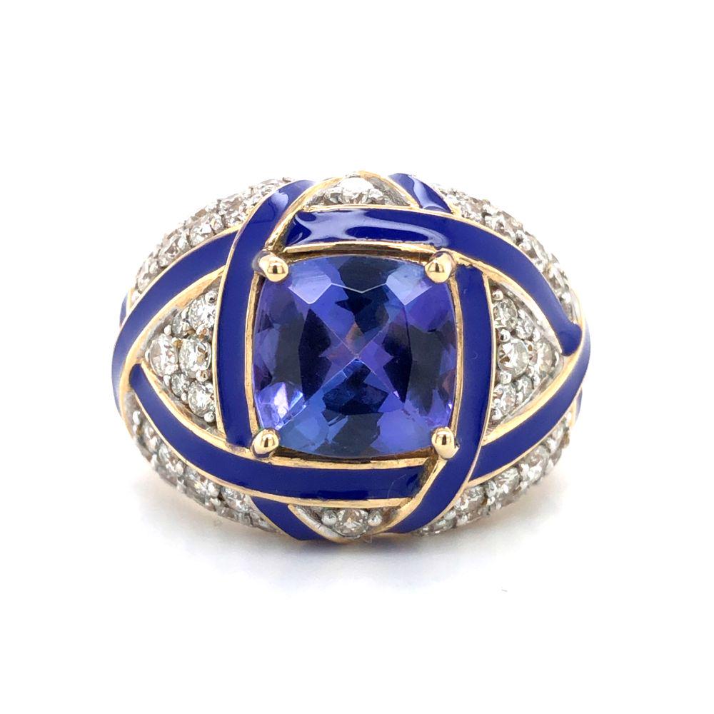Tanzanite, Diamond, & Enamel Dome Ring (1 of 6)