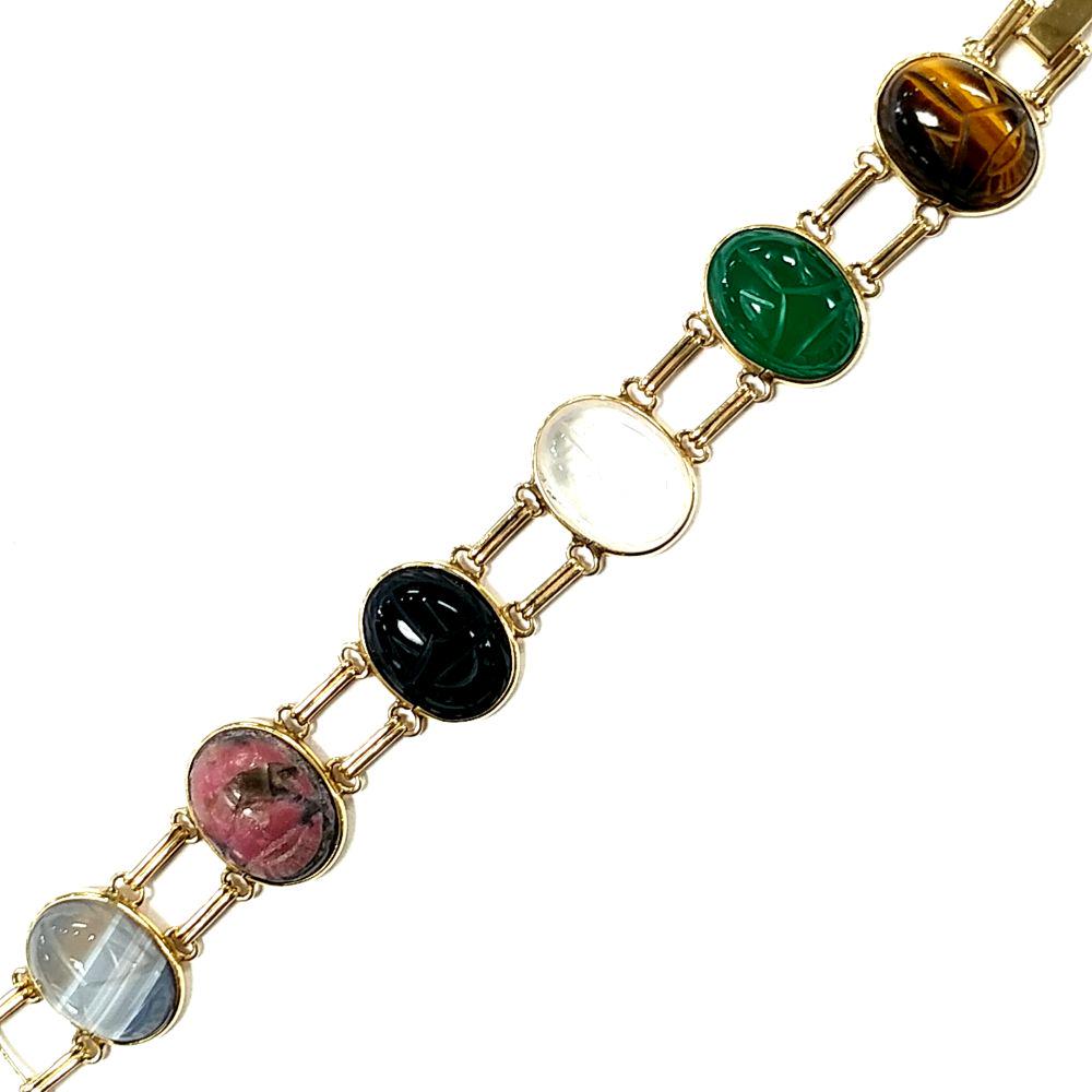 Vintage Scarab Gemstone Bracelet 14K Yellow Gold (1 of 8)
