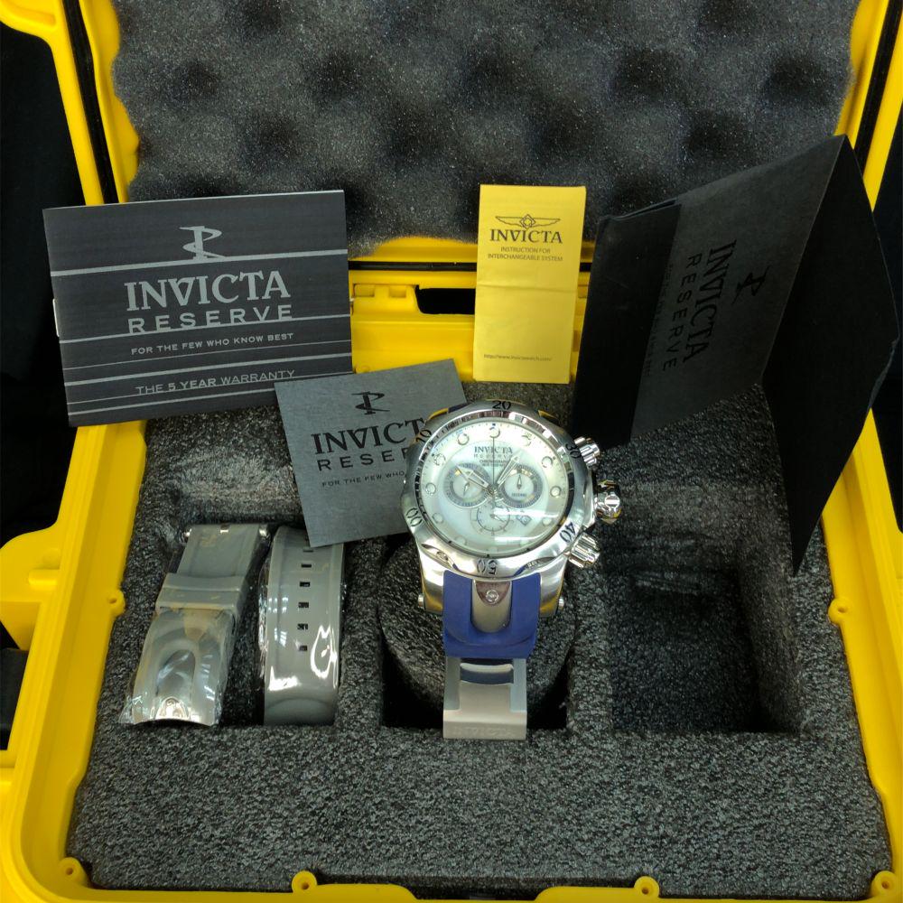 Invicta Reserve Collection Model 1219: This is an Invicta man's Swiss watch from the Reserve Collection, model 1219, Cons No: 112803-274209. The chronograph watch has a stainless steel 53.7 mm case with a screw down crown, Flam