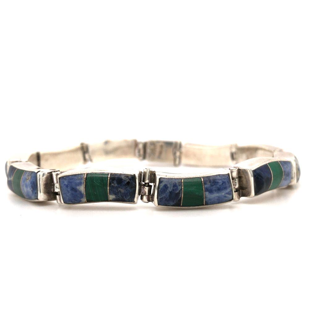 Vintage Mexico 925 Inlay Lapis Link Bracelet (1 of 9)