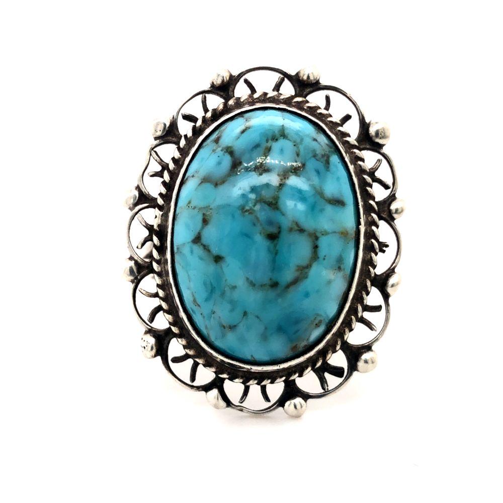 Mexico Sterling Silver Turquoise Dome Ring (1 of 4)