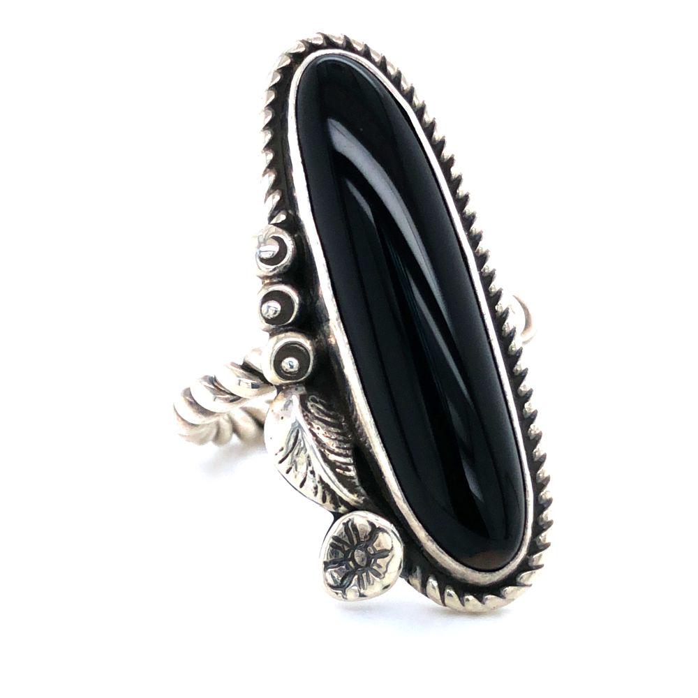 Handmade Navajo Vintage AAA Black Onyx Ornate Ring (1 of 7)