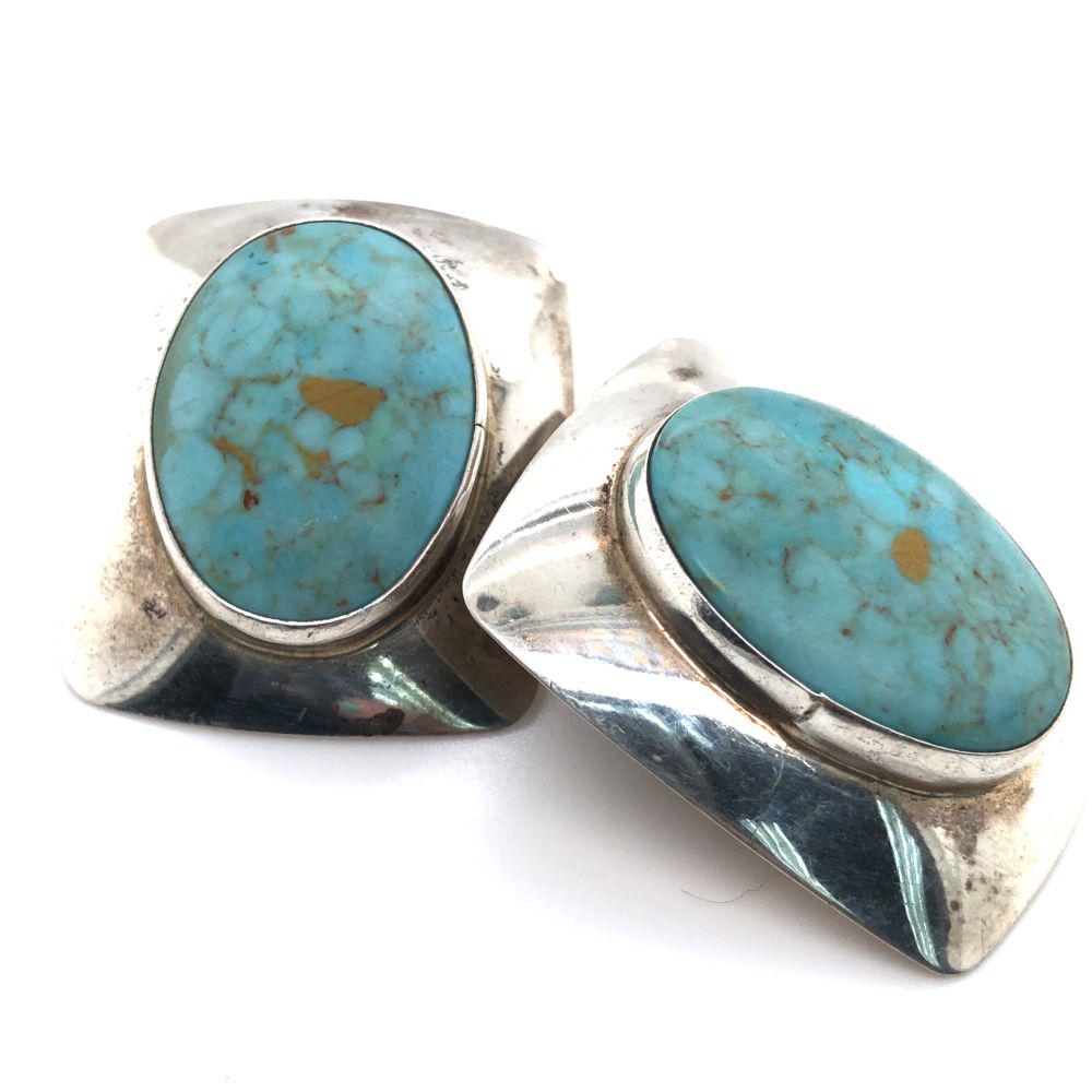 Rare Navajo # 8 Turquoise Large Earrings Signed (1 of 3)