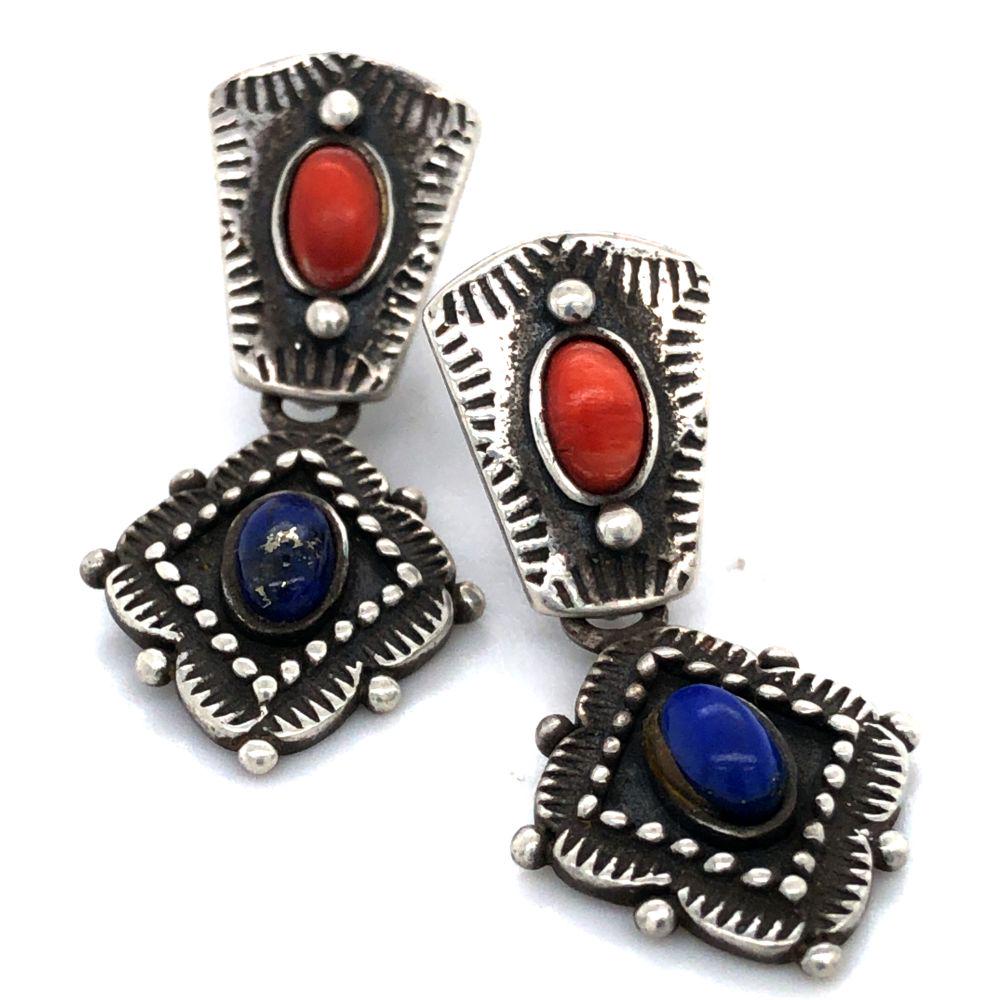 Unique Red Coral And Lapis Post Earrings (1 of 3)
